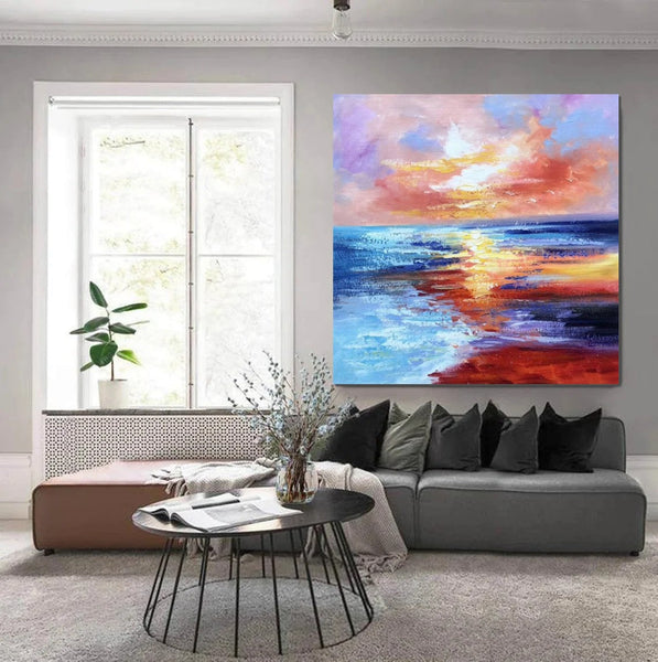 Sunset Painting, Acrylic Paintings for Living Room, Abstract Acrylic Painting, Abstract Landscape Paintings, Simple Painting Ideas for Bedroom, Large Abstract Canvas Paintings-artworkcanvas