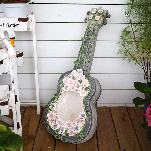 Unique Guitar Flowerpot for Garden Ornaments, Modern Garden Flower Pot, Beautiful Guitar Flowerpot, Villa Outdoor Decor Gardening Ideas-artworkcanvas