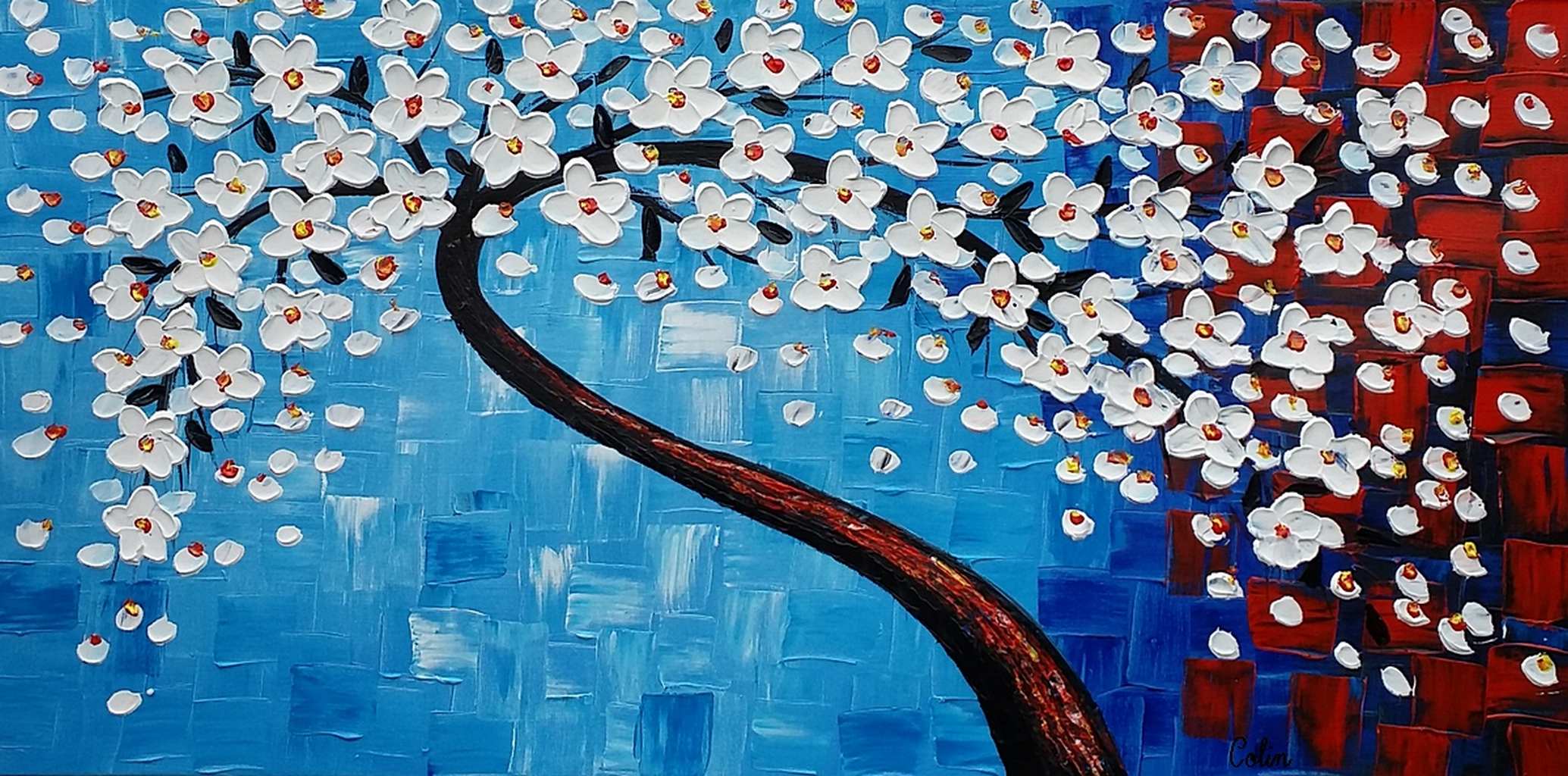 Flower Tree Painting, Kitchen Wall Art, Flower Painting, Original