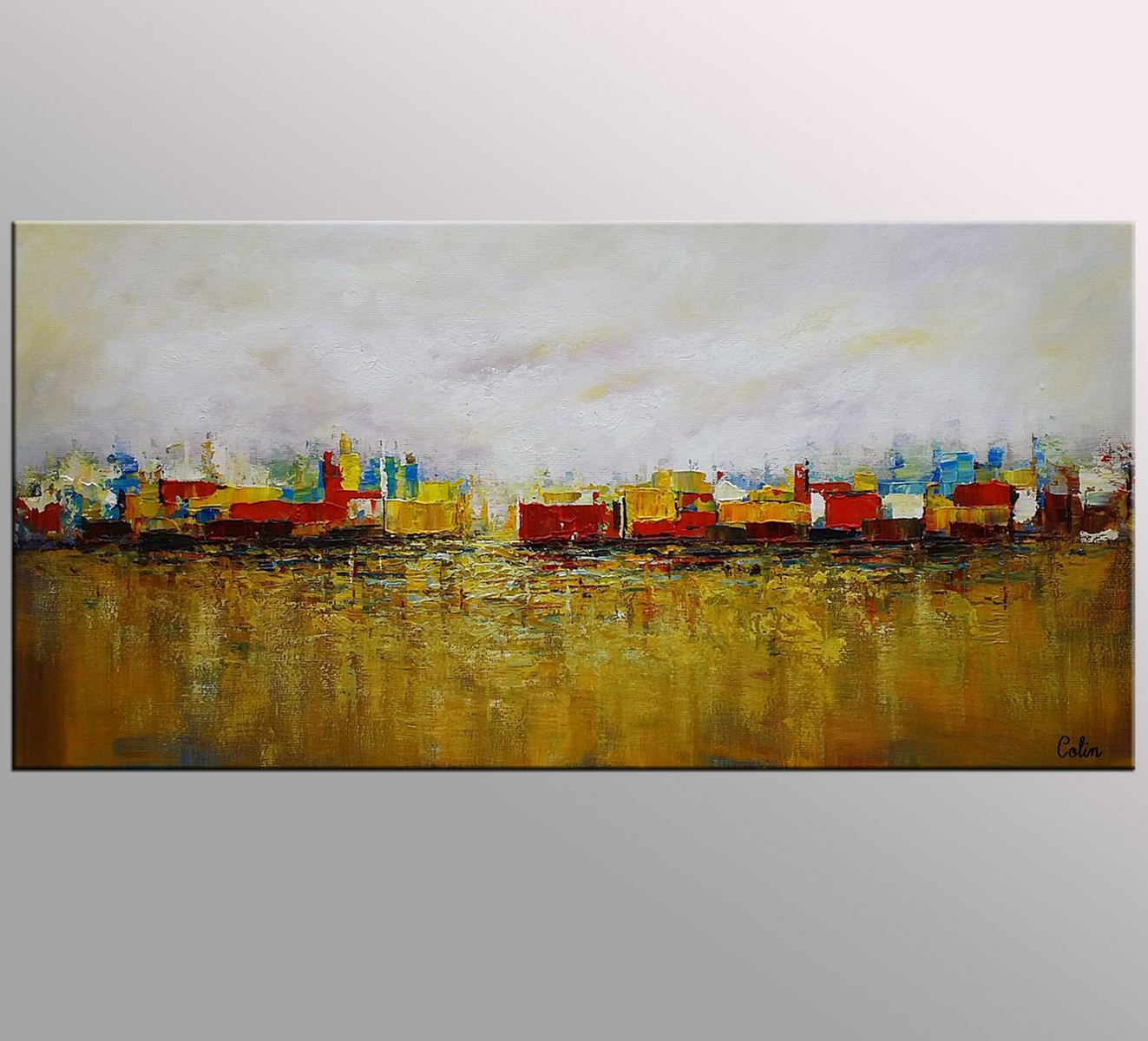 Abstract Painting, Cityscape Art, Canvas Wall Art, Landscape Painting