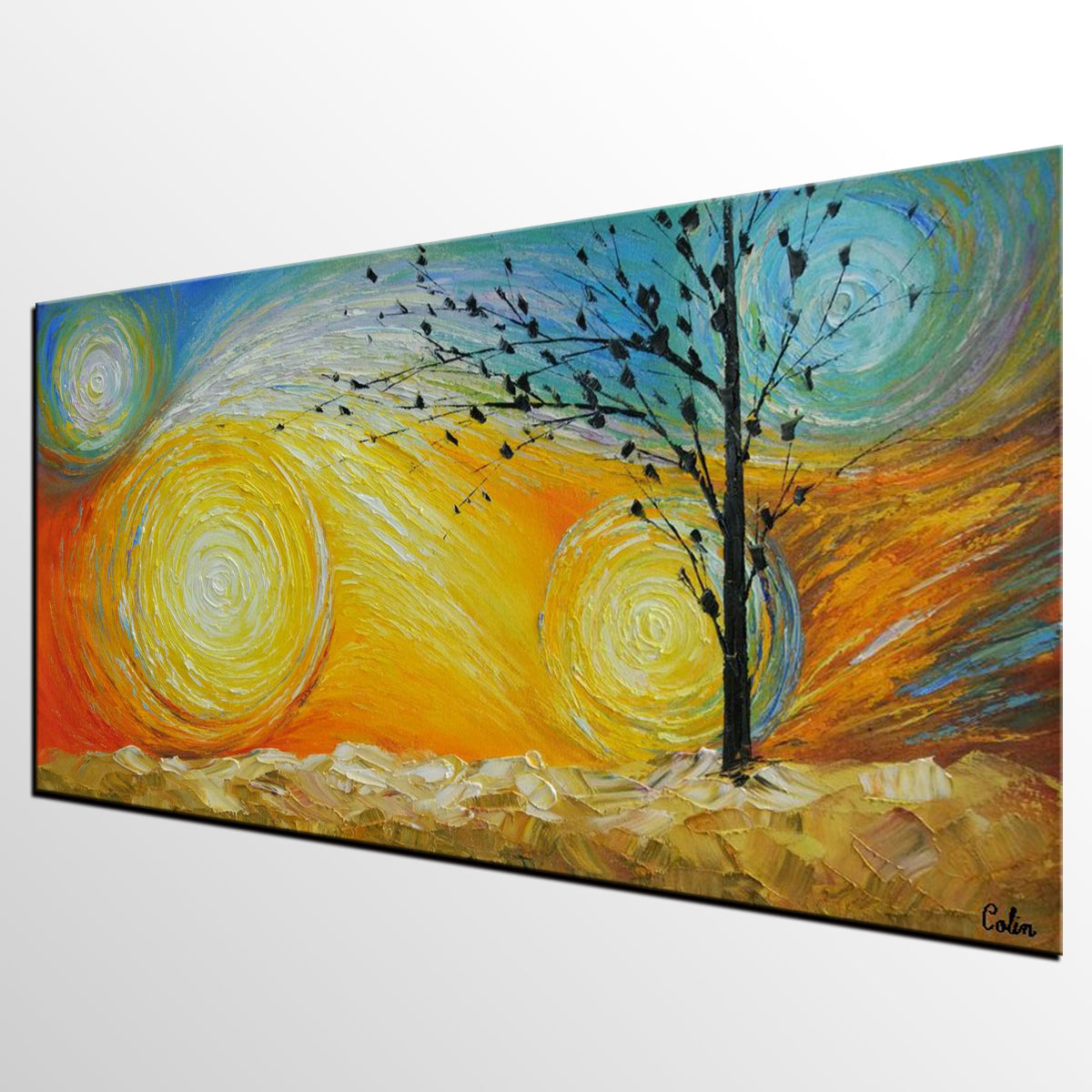 Canvas Wall Art, Abstract Art for Sale, Tree of Life Painting, Heavy Texture Canvas Art [24x48