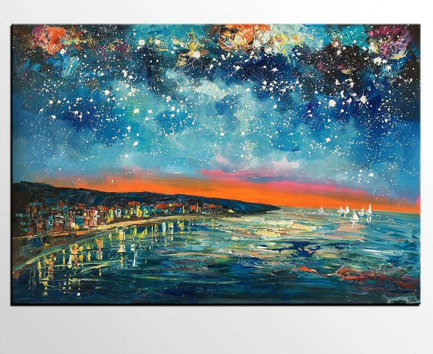 Night Sky Paintings, Starry Night Painting, Original Oil Paintings, Oil Painting Landscape
