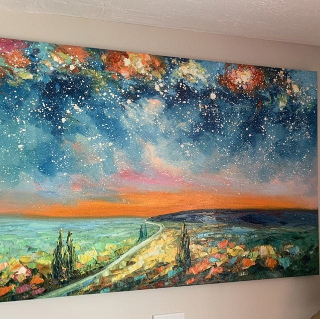 Buyer's Reviews on the Starry Night Sky Painting, Oil Painting Landscape, Original Landscape Paintings