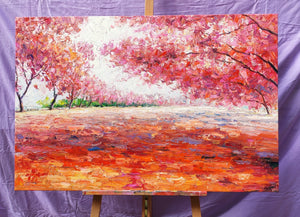 Autumn Forest Tree Paintings, Heavy Texture Art, Hand Painted Canvas Art, Original Landscape Oil Paintings