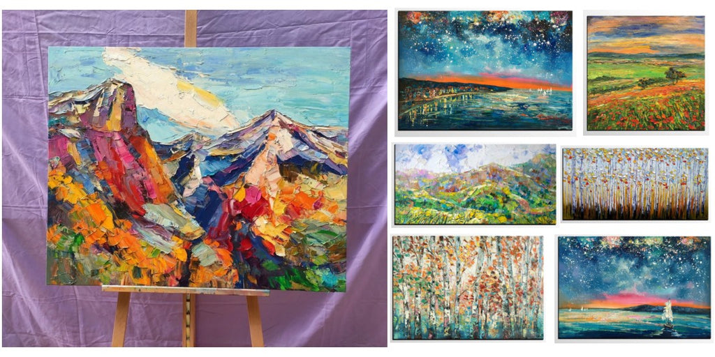 Large Hand Painted Landscape Paintings, Palette Knife Paintings, Living Room Paintings, Mountain Paintings, Starry Night Paintings, Tree Paintings, Landscape Paintings for Sale