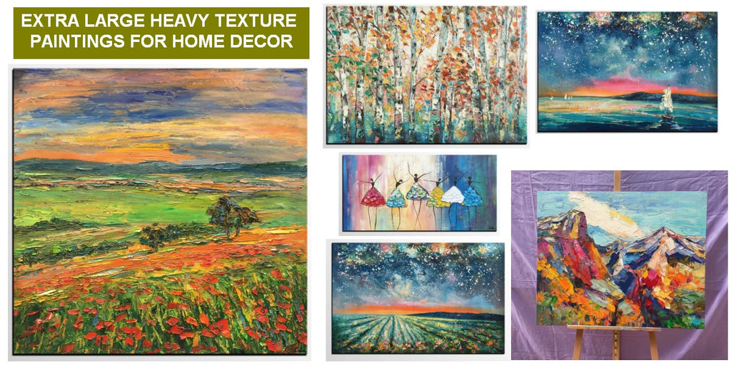 Original Landscape Paintings for Sale, Large Landscape Paintings for Living Room, Starry Night Paintings, Modern Canvas Paintings for Bedroom, Palette Knife Paintings, Heavy Texture Oil Paintings