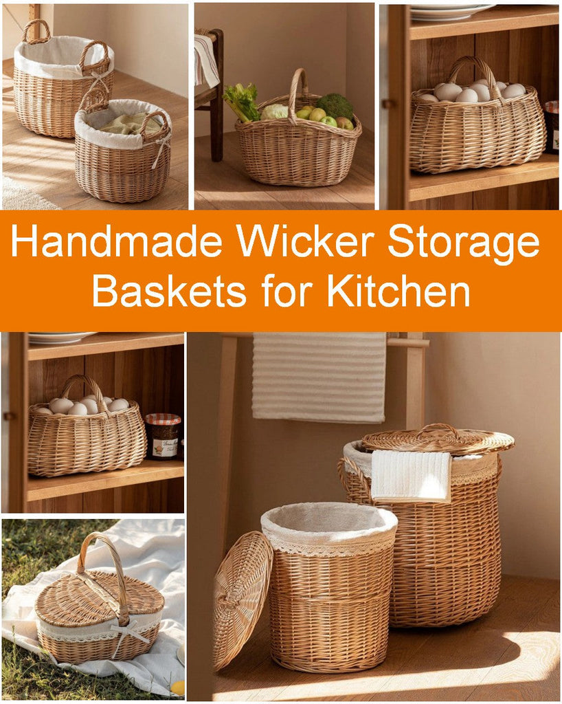 Small Kichen Storage Ideas, Wicker Storage Baskets for Kitchen, Kitchen Pantry Storage Baskets, Picnic Baskets for food, Storage Baskets with Handle, Storage Baskets for Shelves