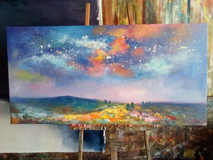 Starry Night Sky Painting, Oil Painting on Canvas, Original Artwork, Original Landscape Paintings, Original Oil Paintings, Buy Paintings Online, Landscape Canvas Paintings, Canvas Wall Art Paintings