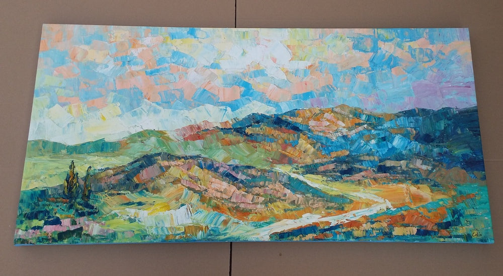 Abstract Mountain Landscape Painting I Recent Painted 24x48 inch, Heavy Texture Canvas Art, Impasto Wall Art Paintings, Landscape Canvas Paintings, Large Paintings for Sale
