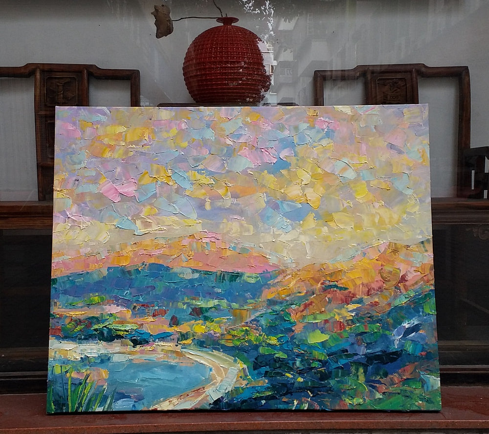 Abstract Mountain Landscape Painting, Heavy Texture Wall Art Paintings, Palette Knife Paintings, Landcape Canvas Paintings, Large Paintings for Bedroom