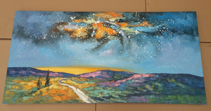 Starry Night Sky Painting I Created with Palette Knife, Landscape Canvas Paintings, Hand Painted Canvas Art, Large Paintings for Living Room, Original Landscape Painting