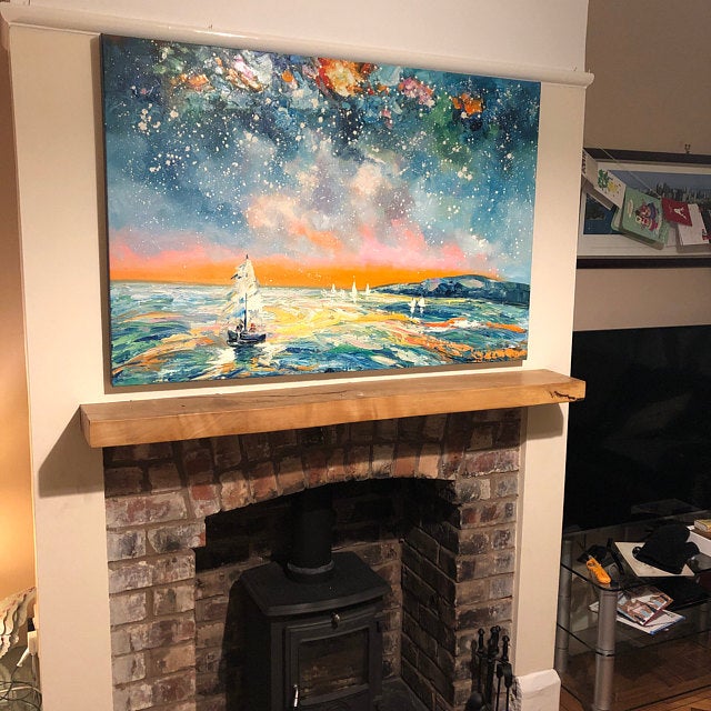 Beautiful Starry Night Painting, Night Sky Paintings, Original Paintings, Original Landscape Paintings, Hand Painted Canvas Art, Original Oil Paintings, Large Canvas Art for Living Room