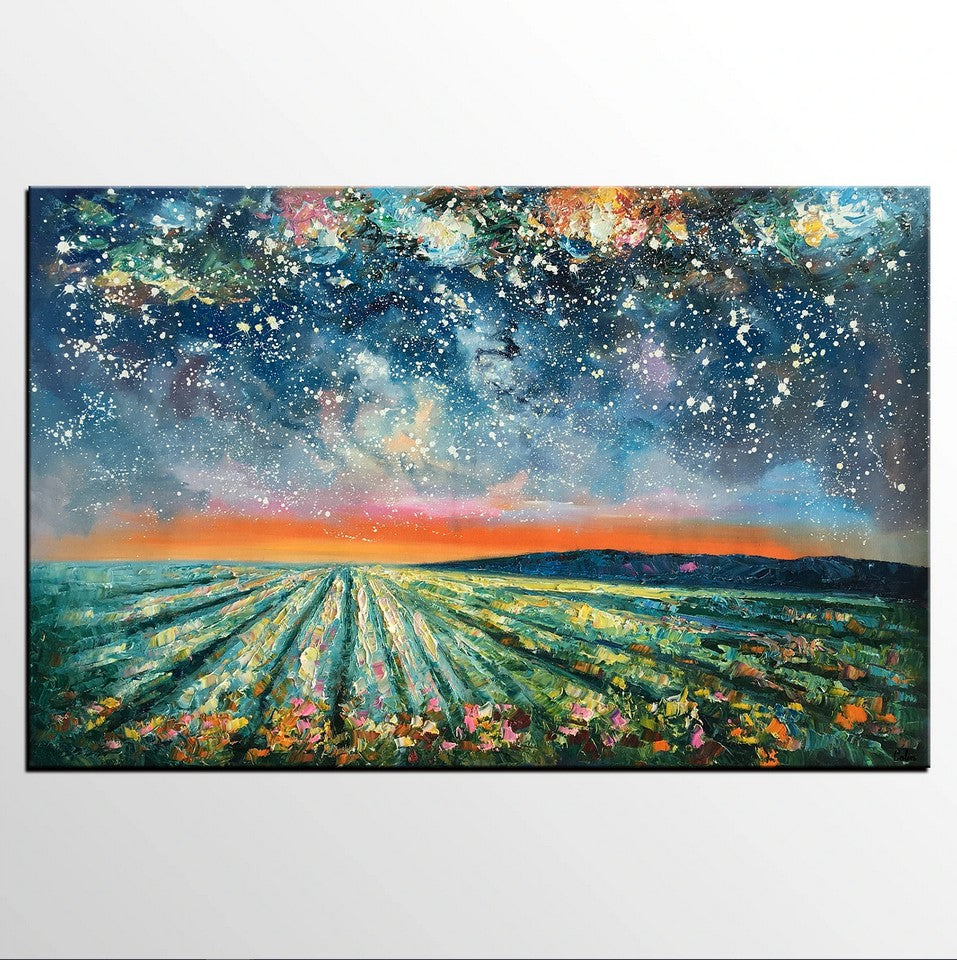 Buyer's Revier on the Starry Night Sky Painting, Heavy Texture Landscape Painting