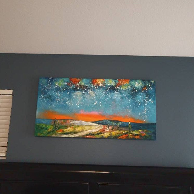 Buyer's Reviews on the Starry Night Sky Painting Receive, Heavy Texture Landscape Oil Painting by Colin Ju