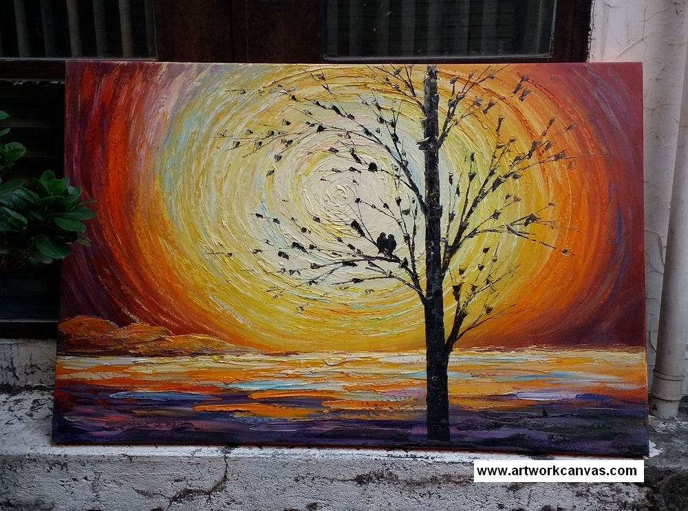 Love Birds Painting, Heavy Texture Oil Painting I Paint with Palette Knife