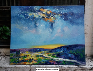 Starry Night Sky Painting, Abstract Landscape Painting I Painted with Palette Knife, Original Landscape Paintings, Landscape Canvas Painting, Large Canvas Wall Art Paintings
