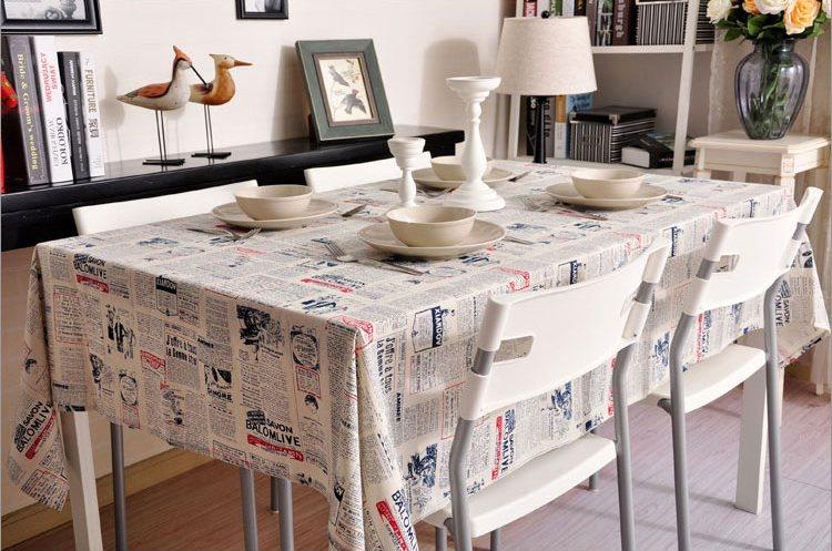Newspaper Tablecloth, Blue NEWS LETTER Table Linen Wedding Home Decor Dining Kitchen Table Cloth-artworkcanvas