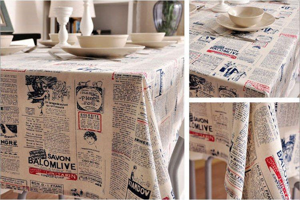 Newspaper Tablecloth, Blue NEWS LETTER Table Linen Wedding Home Decor Dining Kitchen Table Cloth-artworkcanvas