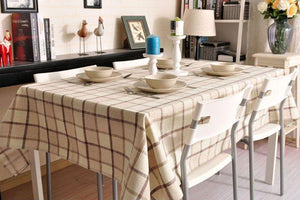 Rustic Wedding Tablecloth, Checked Tablecloth for Home Decoration, Table Cover, Beige Color Checkerboard Linen Tablecloth-artworkcanvas