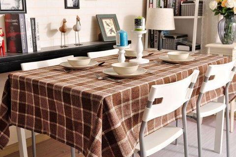Modern Brown Table Cover for Home Decoration, Brown Checked Linen Tablecloth, Rustic Wedding , Checkerboard Tablecloth-artworkcanvas