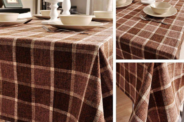 Modern Brown Table Cover for Home Decoration, Brown Checked Linen Tablecloth, Rustic Wedding , Checkerboard Tablecloth-artworkcanvas