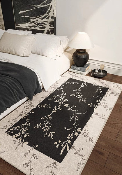 Contemporary Floor Carpets for Living Room, Large Modern Rugs for Sale, Dining Room Modern Rugs, Black Flower Pattern Geometric Modern Rugs in Bedroom-artworkcanvas