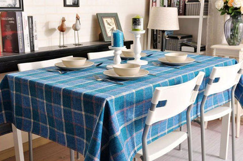 Modern Blue Table Cover, Blue Checked Linen Tablecloth, Rustic Home Decor, Checkerboard Tablecloth for Dining Room Table-artworkcanvas