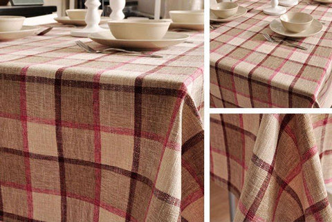 Khaki Checked Linen Tablecloth, Rustic Home Decor , Checkerboard Tablecloth, Table Cover-artworkcanvas