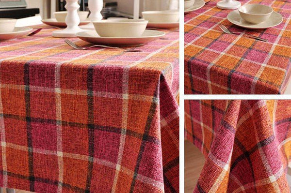Roseo Checked Linen Tablecloth, Rustic Home Decor , Checkerboard Tablecloth, Table Cover-artworkcanvas
