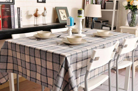 Gray Checked Linen Tablecloth, Checkerboard Tablecloth, Rustic Table Cover, Table Decor-artworkcanvas