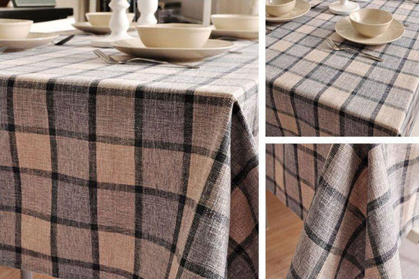 Gray Checked Linen Tablecloth, Checkerboard Tablecloth, Rustic Table Cover, Table Decor-artworkcanvas