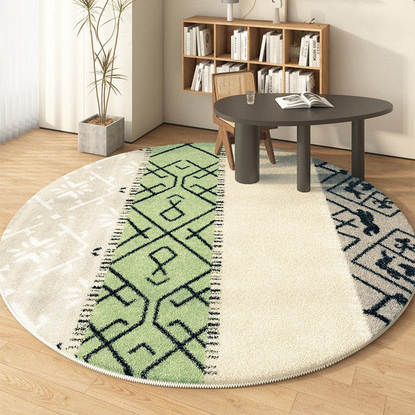 Unique Circular Rugs under Sofa, Abstract Contemporary Round Rugs, Modern Rugs for Dining Room, Geometric Modern Rugs for Bedroom-artworkcanvas