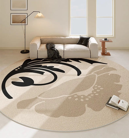 Dining Room Round Rugs, Modern Area Rugs under Coffee Table, Round Modern Rugs, Flower Pattern Abstract Contemporary Area Rugs, Modern Rugs in Bedroom-artworkcanvas