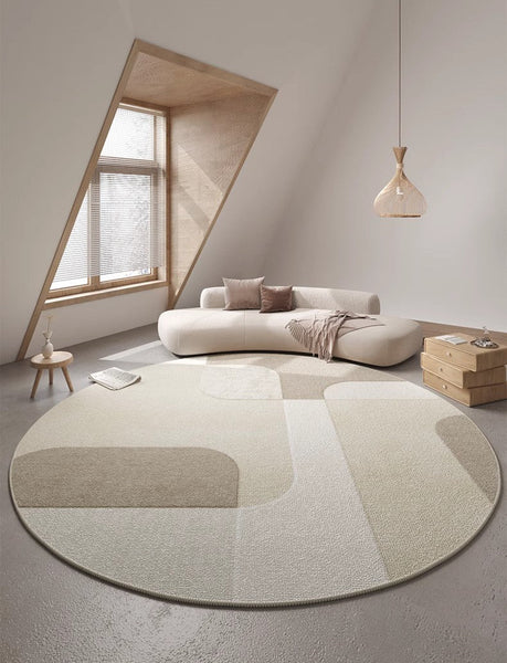 Circular Modern Rugs for Bedroom, Modern Rugs for Dining Room, Abstract Contemporary Round Rugs for Dining Room, Geometric Modern Rug Ideas for Living Room-artworkcanvas