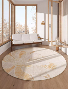 Lotus Flower Round Carpets under Coffee Table, Contemporary Round Rugs for Dining Room, Modern Area Rugs for Bedroom, Circular Modern Rugs for Living Room-artworkcanvas