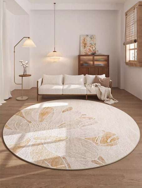 Lotus Flower Round Carpets under Coffee Table, Contemporary Round Rugs for Dining Room, Modern Area Rugs for Bedroom, Circular Modern Rugs for Living Room-artworkcanvas