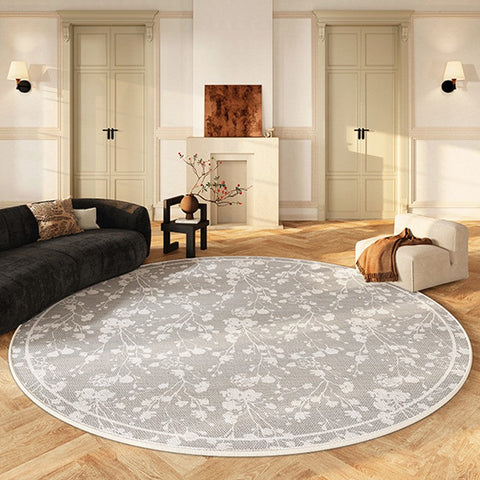 Circular Modern Rugs for Living Room, Modern Area Rugs for Bedroom, Flower Pattern Round Carpets under Coffee Table, Contemporary Round Rugs for Dining Room-artworkcanvas
