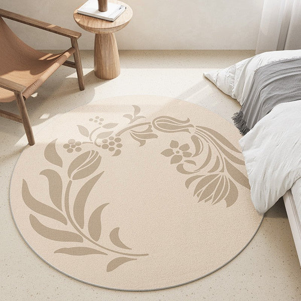 Modern Rugs under Coffee Table, Abstract Modern Round Rugs for Bedroom, Geometric Circular Rugs for Dining Room, Flower Pattern Contemporary Modern Rugs-artworkcanvas
