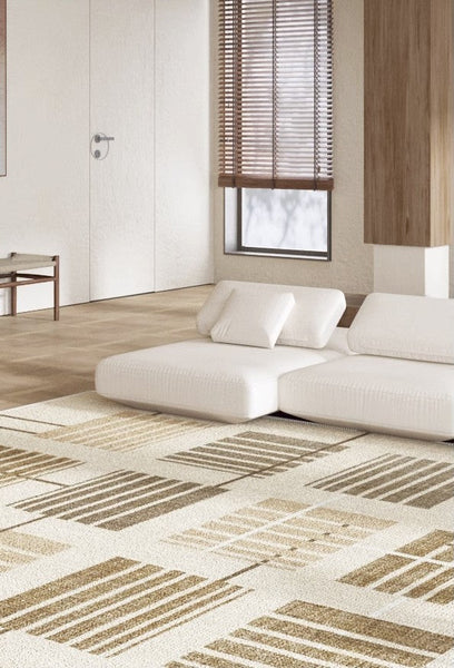 Simple Modern Beige Rugs for Bedroom, Modern Rugs for Dining Room, Contemporary Rugs for Office, Geometric Modern Rugs, Large Abstract Modern Rugs for Living Room-artworkcanvas
