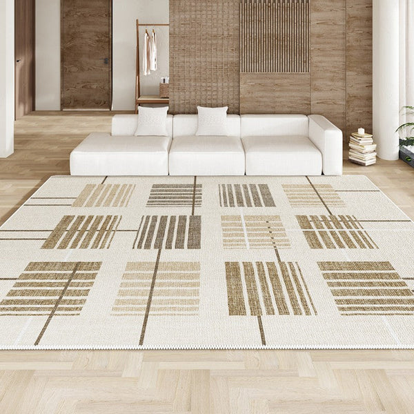 Simple Modern Beige Rugs for Bedroom, Modern Rugs for Dining Room, Contemporary Rugs for Office, Geometric Modern Rugs, Large Abstract Modern Rugs for Living Room-artworkcanvas