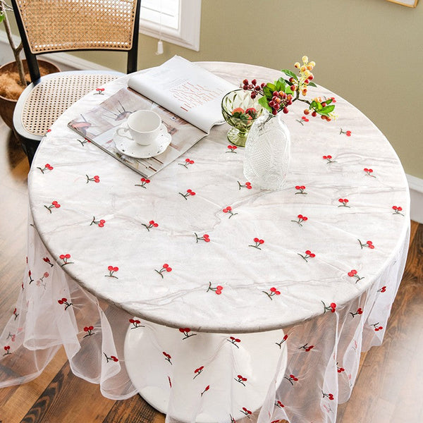 Extra Large Rectangular Tablecloth for Oval Table, Rectangular Table Covers for Coffee Table, Cherry Lace Tablecloths, Lace Embroidered Table Covers-artworkcanvas