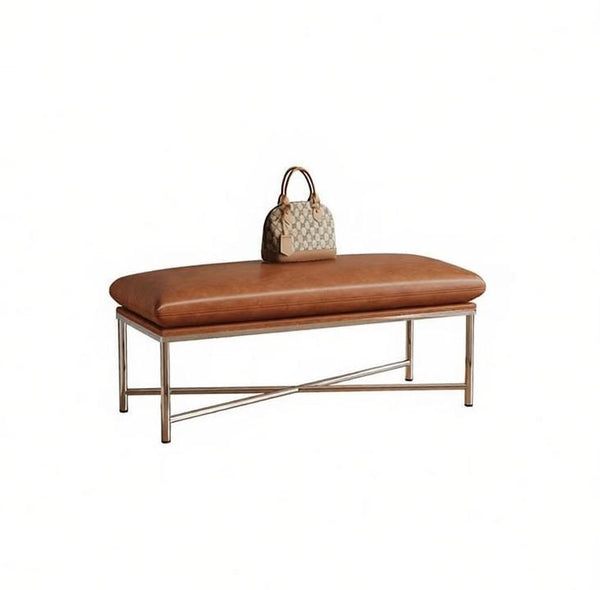 Contemporay Bedroom Bench, Upholstered Shoe Bench, Luxury Genuine Leather Entry Bench, Narrow Entryway Bench, Modern Shoe Changing Ottoman, Mid-Century Hall Bench-artworkcanvas