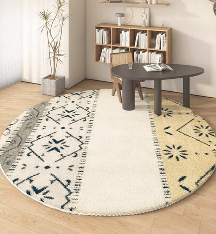 Abstract Contemporary Round Rugs, Modern Area Rugs under Coffee Table, Modern Rugs for Dining Room, Geometric Modern Rugs for Bedroom-artworkcanvas