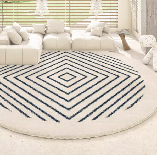 Abstract Contemporary Round Rugs for Bedroom, Geometric Modern Rug Ideas for Living Room, Thick Round Rugs for Dining Room-artworkcanvas