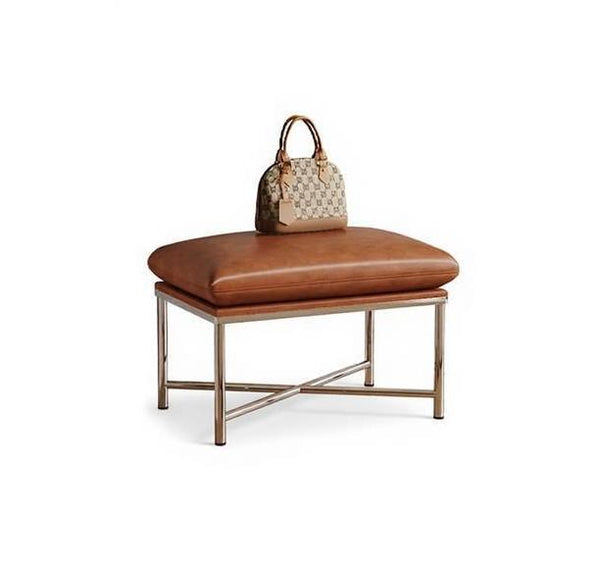 Contemporay Bedroom Bench, Upholstered Shoe Bench, Luxury Genuine Leather Entry Bench, Narrow Entryway Bench, Modern Shoe Changing Ottoman, Mid-Century Hall Bench-artworkcanvas