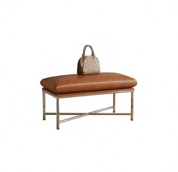 Contemporay Bedroom Bench, Upholstered Shoe Bench, Luxury Genuine Leather Entry Bench, Narrow Entryway Bench, Modern Shoe Changing Ottoman, Mid-Century Hall Bench-artworkcanvas