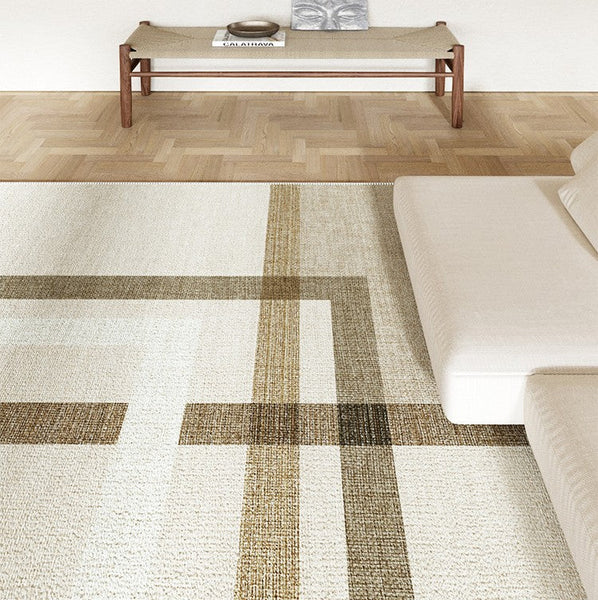 Geometric Beige Modern Rugs for Bedroom, Large Modern Rug Placement Ideas for Living Room, Contemporary Modern Rugs for Interior Design-artworkcanvas