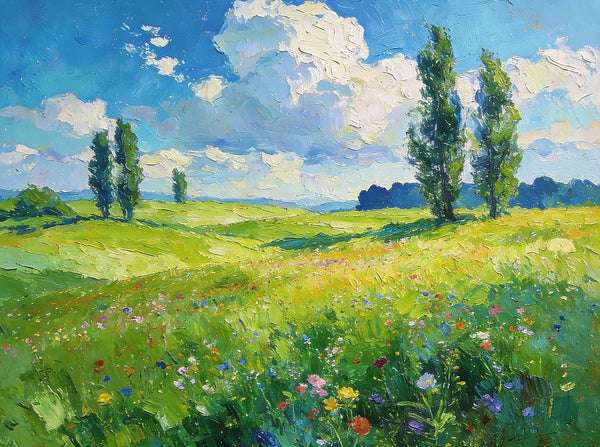 Original Landscape Paintings, Sunlit Wildflower Meadow, Small Canvas Wall Art Paintings, Buy Original Artwork Online, Hand Painted Canvas Art-artworkcanvas