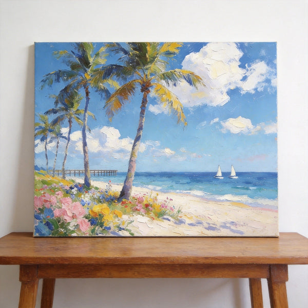 Original Landscape Paintings, Seashore Palm Tree Paintings, Buy Original Oil Paintings Online, Small Canvas Wall Art Paintings, Hand Painted Canvas Art-artworkcanvas