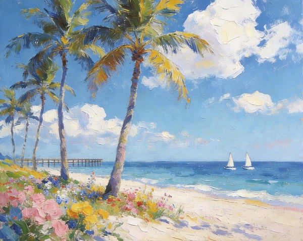 Original Landscape Paintings, Seashore Palm Tree Paintings, Buy Original Oil Paintings Online, Small Canvas Wall Art Paintings, Hand Painted Canvas Art-artworkcanvas